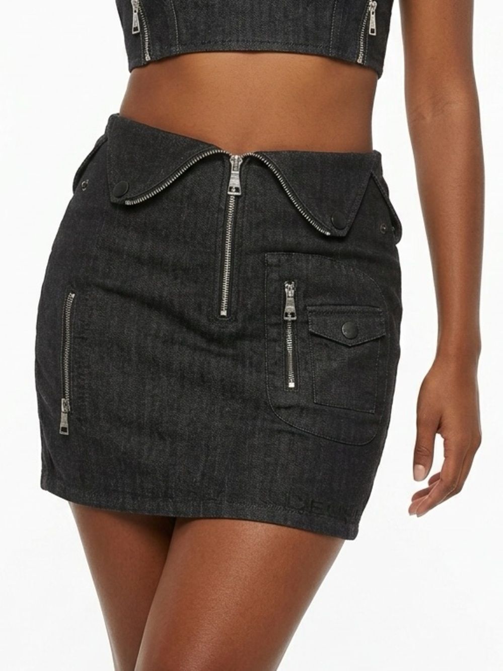 HACULLA | Multi Zipper Denim Style Mini Skirt Foldover Waist Women’s Size Small